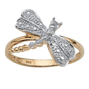 palmbeach yellow gold-plated sterling silver genuine diamond accent dragonfly ring sizes 6-10 size 9