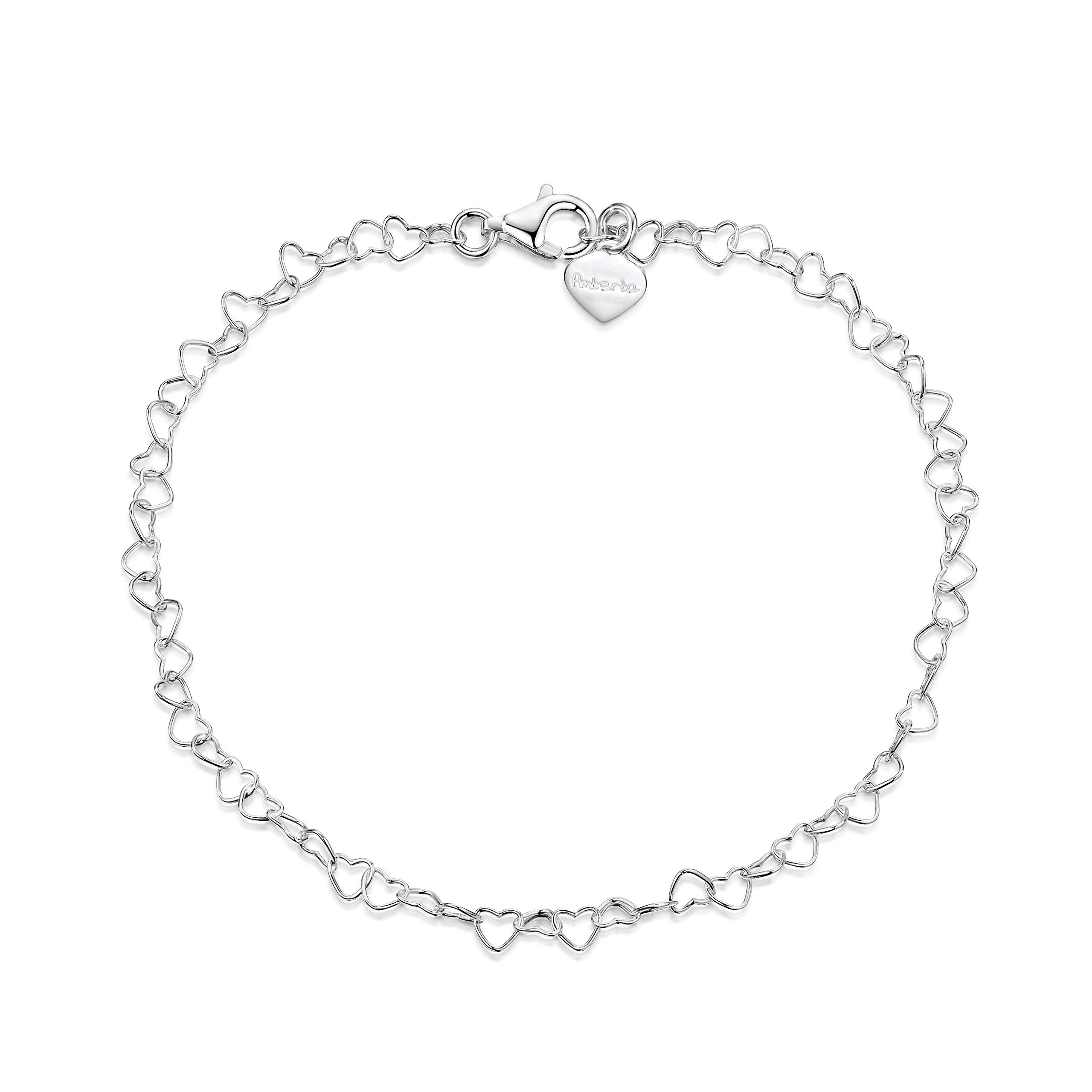 Amberta Women's 925 Sterling Silver Heart Bracelet: Silver