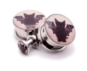 mystic metals body jewelry screw on plugs - vampire cat picture plugs - sold as a pair (5/8" (16mm))