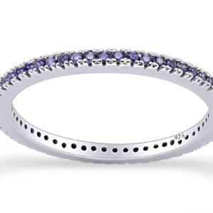 Jewel Zone US Simulated Alexandrite Eternity Stackable Wedding Ring in 925 Sterling Silver (1/5 Cttw)