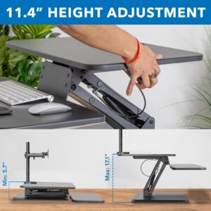 Mount-It! Standing Desk Converter, Stand Up Desk Riser with Dual Monitor Mount, Adjustable Workstation in Black, Top Platform 23" Wide, Keyboard Mouse Tray 27" Wide, Raises 5" to 17" Tall