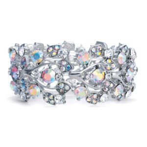 Mariell Aurora Borealis Crystal Stretch Bracelet, One Size Fits Most for Prom, Bridesmaids, and Weddings