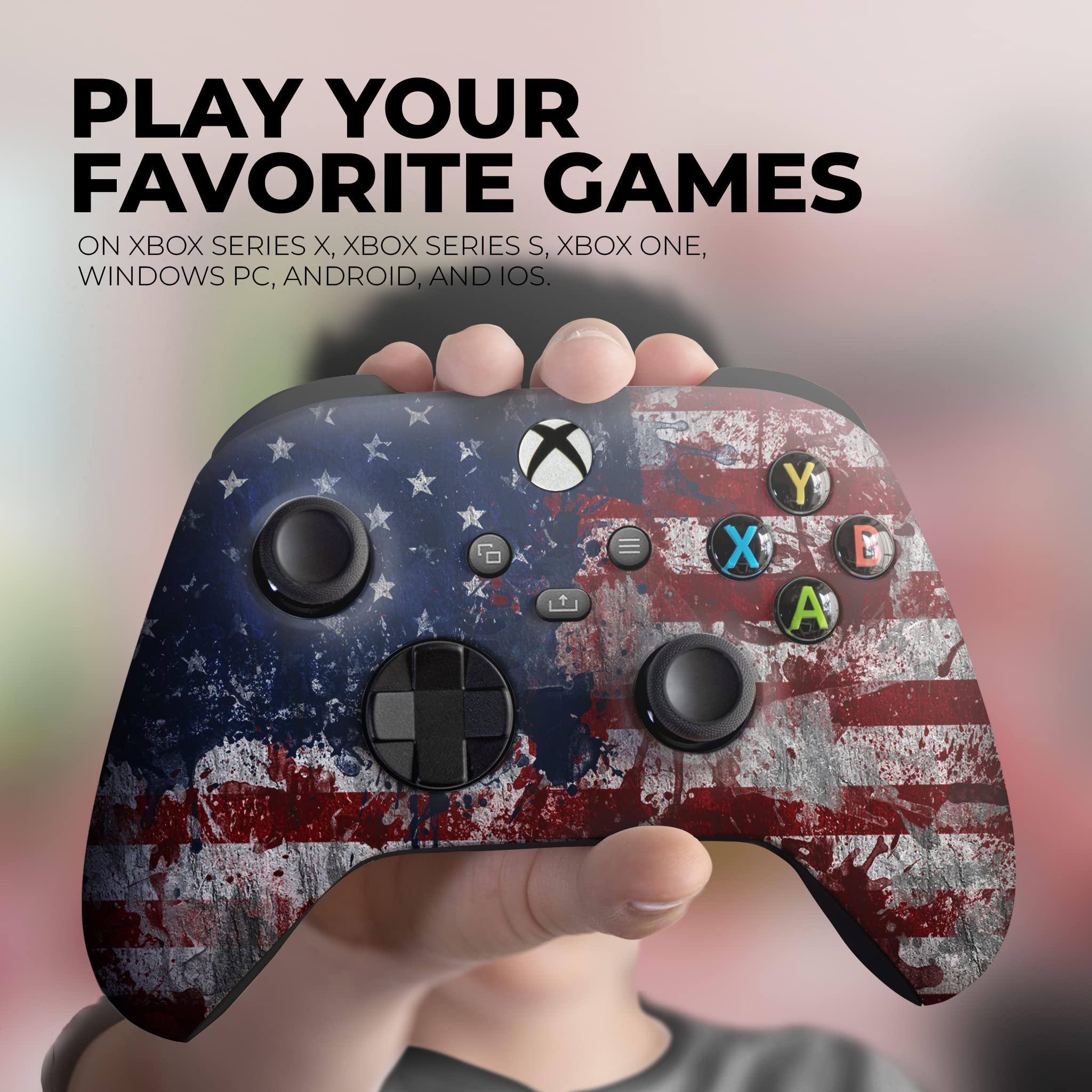 Tattered Flag Custom X-box Controller Wireless compatible with X-box One/X-box Series X/S by DreamController | Proudly Customized in USA with Permanent HYDRO-DIP Printing (NOT JUST A SKIN)