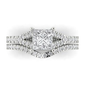 Clara Pucci 3.36 ct Princess Cut Genuine Zircon 14k White Gold Solitaire W/Accents Wedding Bridal Engagement Set Ring Band Size 4.5