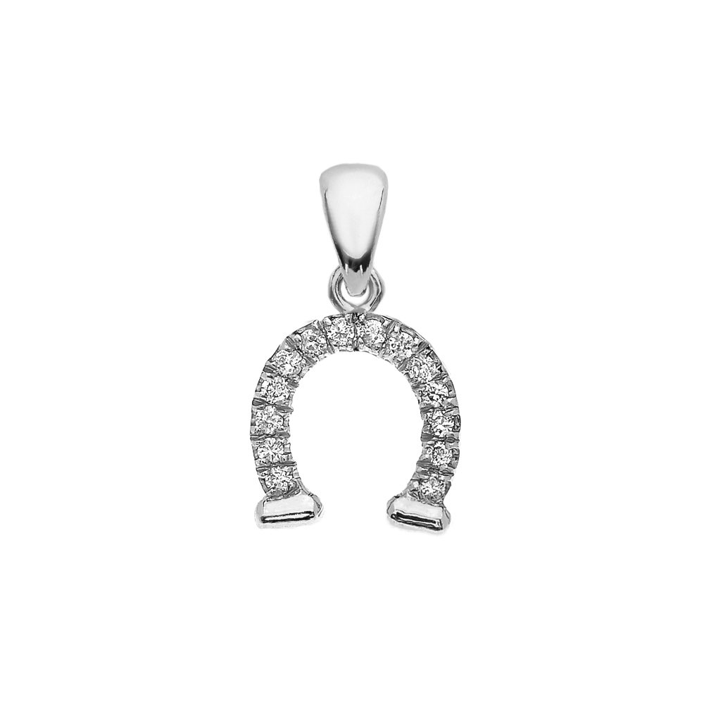 Reversible Diamond And High Polish Plain 14k White Gold Horseshoe Good Luck Charm Dainty Pendant