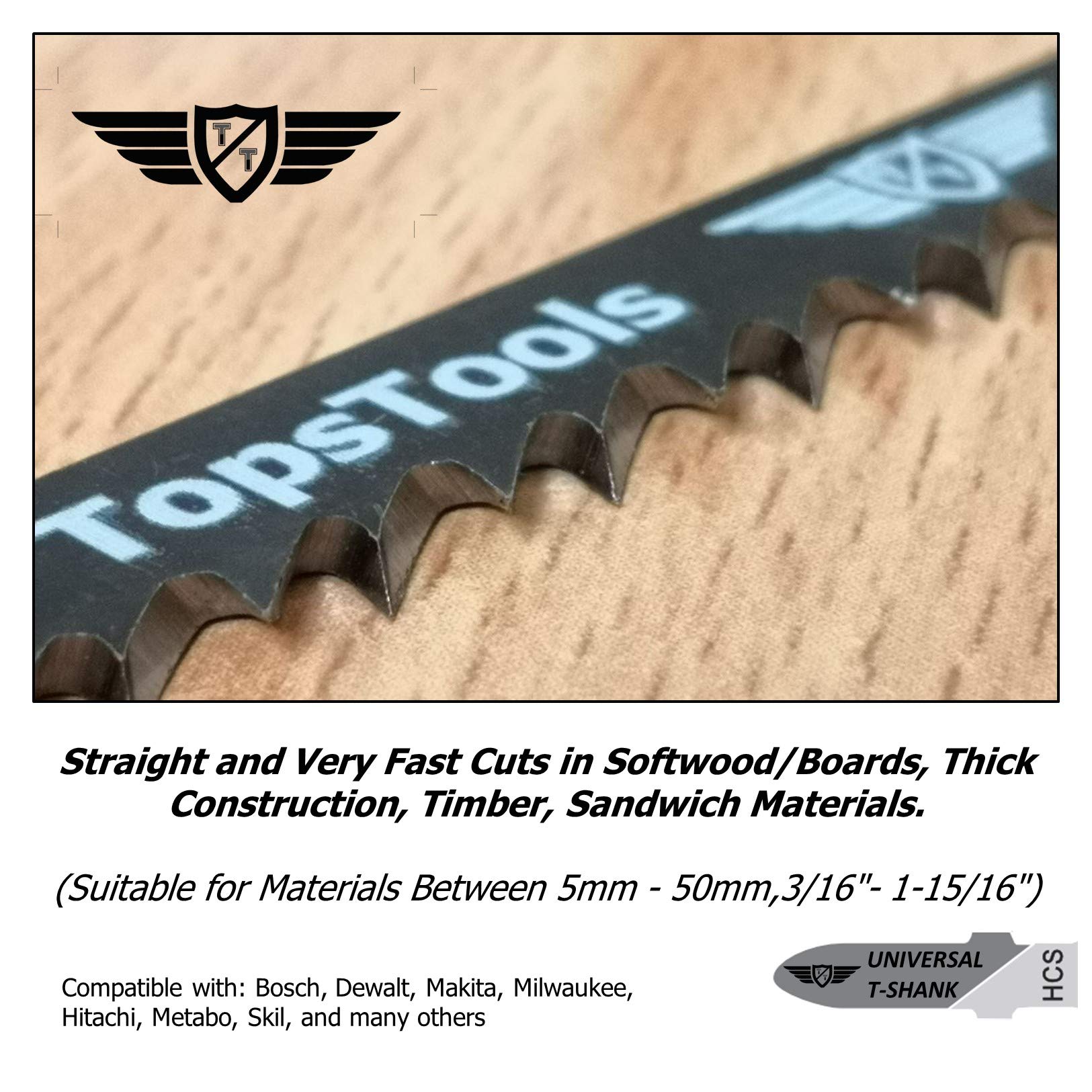 25 x TopsTools T144D Jigsaw Blades for Bosch, Dewalt, Makita, Milwaukee and many more