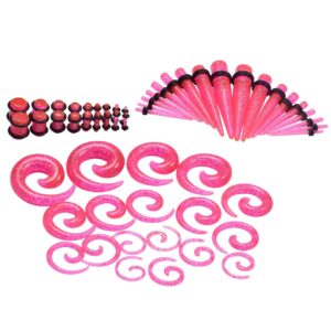 Oyaface 54PC Gauges Kit Ear Stretching 14G-00G Acrylic Spiral Tapers Plugs Body Piercing Set Pink