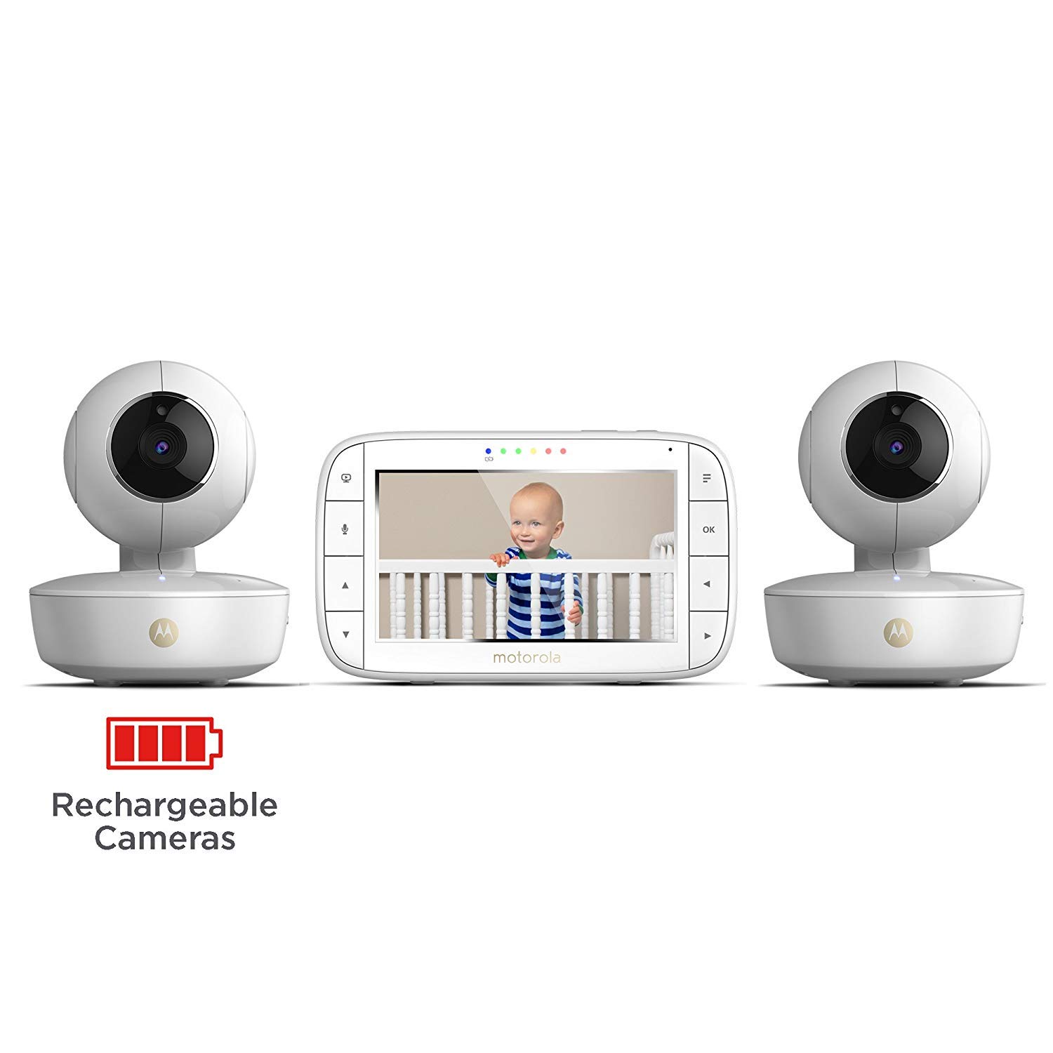 motorola MBP36XL-2 Portable Video Baby Monitor, 5-inch Color Screen, 2 Rechargeable Cameras with Remote Pan, Tilt, and Zoom, Two-Way Audio, and Room Temperature Display