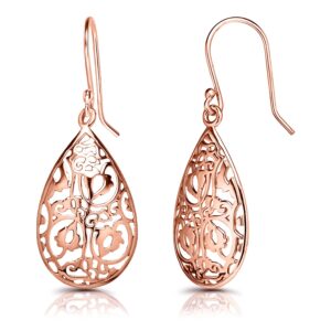 rose gold flashed sterling silver filigree teardrop drop dangle earrings for women