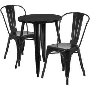 Flash Furniture Commercial Grade 24" Round Black Metal Indoor-Outdoor Table Set with 2 Cafe Chairs