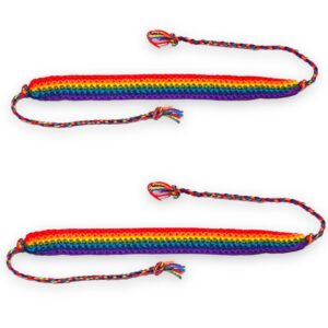 LAVIP Leather Handmade Men's Women's Rainbow Cord Bracelet Plaided Hippie Cotton Braided Gay Pride Wristband