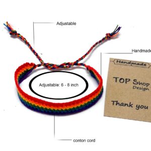 LAVIP Leather Handmade Men's Women's Rainbow Cord Bracelet Plaided Hippie Cotton Braided Gay Pride Wristband