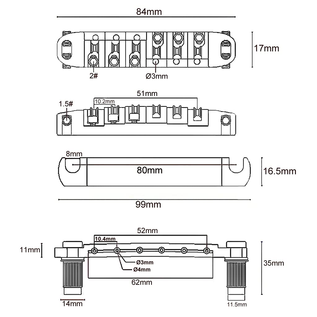 JD.Moon Roller Saddle Bridge ABR-1 Tune-o-matic Bridge Tailpiece Bridge For Les Paul Guitar (Black)