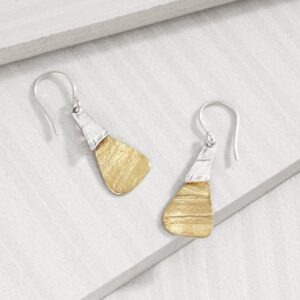 Silpada 'Combination' Drop Earrings in Textured Brass and Sterling Silver