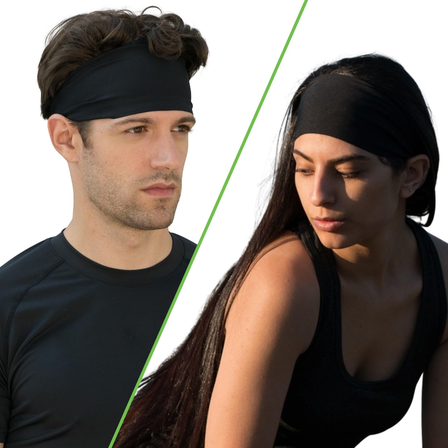 Temple Tape Headbands for Men and Women - Mens Sweatband & Sports Headband Moisture Wicking Workout Sweatbands for Running, Crossfit, Yoga and Bike Helmet Friendly - Black