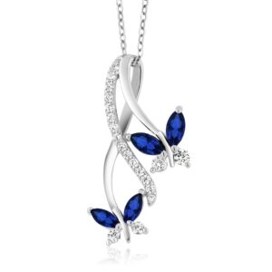 Gem Stone King 925 Sterling Silver Created Blue Sapphire Necklace | Butterfly Infinity Pendant Necklace for Women | 1.21 Ct Marquise | With 18 Inch Silver Chain