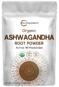 micro ingredients organic ashwagandha root powder | 2 pound, no filler, no additives, highly purified | active withanolides, adaptogenic ayurvedic herbal supplements, no gmo, gluten free, india origin