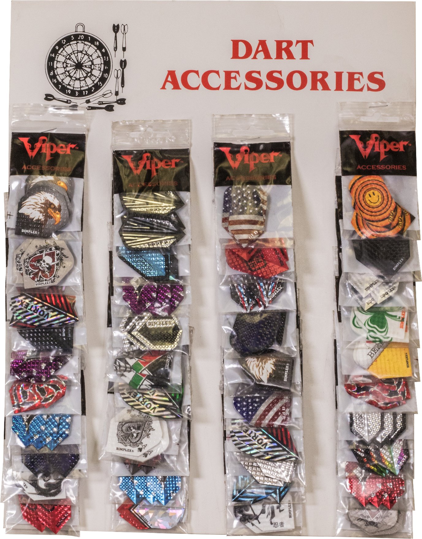 Viper Assorted Dimplex Dart Flights on Display Card: 40 Sets of Mixed (Standard and Slim) Flights, 120 Pieces