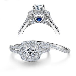 newshe jewellery wedding engagement ring set aaaaa cz 925 sterling silver 2ct round created blue sapphire white size 7