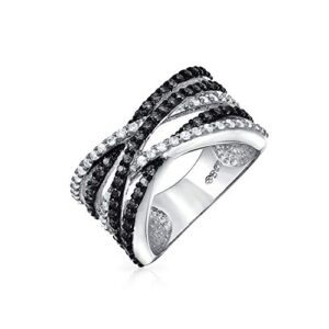 bling jewelry rhodium plated criss cross black and clear cz ring (6)