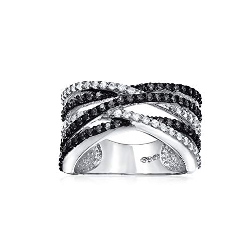 Bling Jewelry Rhodium Plated Criss Cross Black and Clear CZ Ring (6)