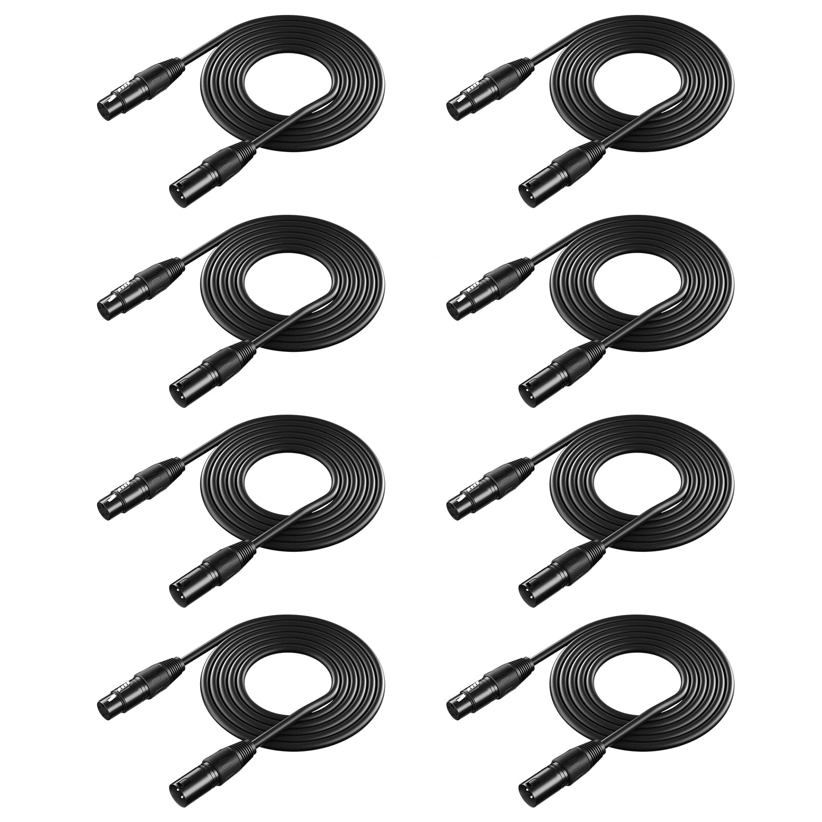 Neewer 8 Pack 6.5 feet/2 Meters Stage Light Cable Wires with 3 Pin Signal XLR Male to Female Connection for Moving Head Light Par Light Spotlight with XLR Input and Output