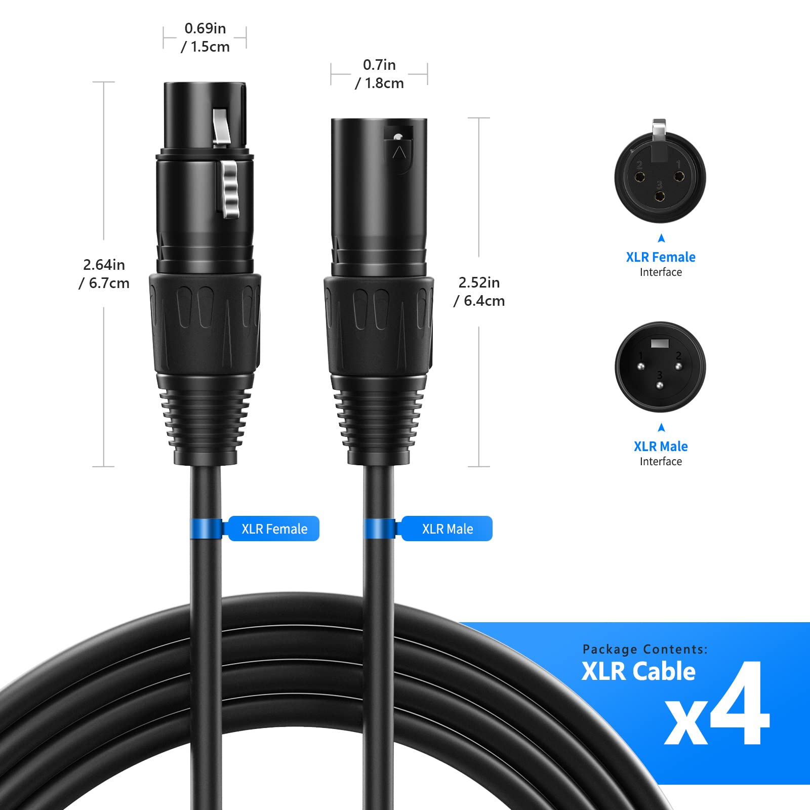 Neewer 8 Pack 6.5 feet/2 Meters Stage Light Cable Wires with 3 Pin Signal XLR Male to Female Connection for Moving Head Light Par Light Spotlight with XLR Input and Output