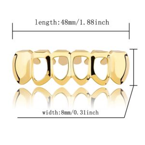 JINAO Bottom Grillz Rapper Costume Fit 18K Gold Plated Four Open Face Bottom Grills for Your Teeth for Women Men Christmas gift (Bottom))