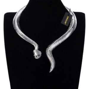 Jerollin Vintage Exaggerated Alloy Choker Silver Snake Adjustable Collar Collar Necklace