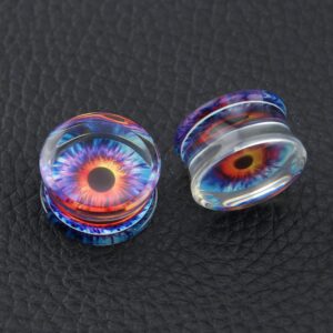 ZS Acrylic Transparent Purple Eyeball Fashion Ear Plugs Tunnel Expander Gauges Piercing (Gauge=00g(10mm))