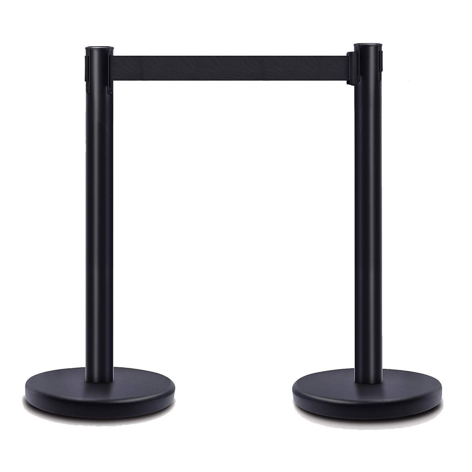 DuraSteel Heavy Duty Crowd Control Stanchion - Premium Steel Black Stanchions - 6.5 Feet Black Retractable Belt - Safety Barrier Stands & Line Dividers - Set of 2