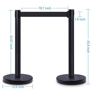 DuraSteel Heavy Duty Crowd Control Stanchion - Premium Steel Black Stanchions - 6.5 Feet Black Retractable Belt - Safety Barrier Stands & Line Dividers - Set of 2