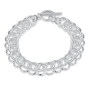 nabtyjc fashion sterling silver 2 layers twisted link chain bracelet with diamond cut hight polish loops,toggle button 8" gift for women men teens