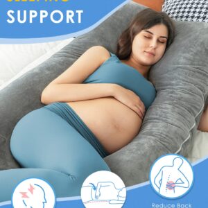 QUEEN ROSE Pregnancy Pillows, U Shaped Full Body Pillow for Sleeping Support, 55 Inch Maternity Pillow for Pregnant Women with Removable Velvet Cover, Grey