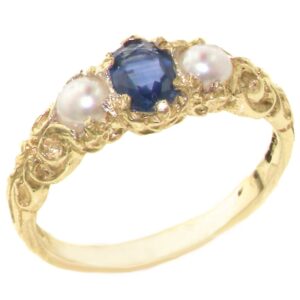 letsbuygold 10k yellow gold natural sapphire & cultured pearl womens promise ring - size 5.5