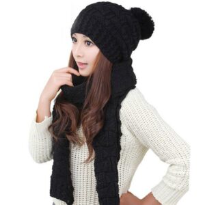 hanerdun women girls fashion winter warm knitted hat beanie hat scarf set