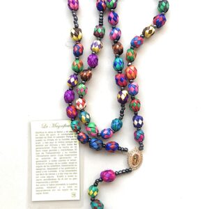 Handmade our lady of Guadalupe (image charm) colored palm rosary with christian catholic prayer in spanish long necklace rosario de palma con dije de imagen de virgen de Guadalupe religious jewelry