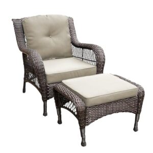 Jeco 6 Piece Wicker Seating Set with Tan Cushions, Espresso