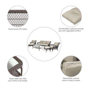 Jeco 6 Piece Wicker Seating Set with Tan Cushions, Espresso