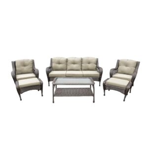 Jeco 6 Piece Wicker Seating Set with Tan Cushions, Espresso