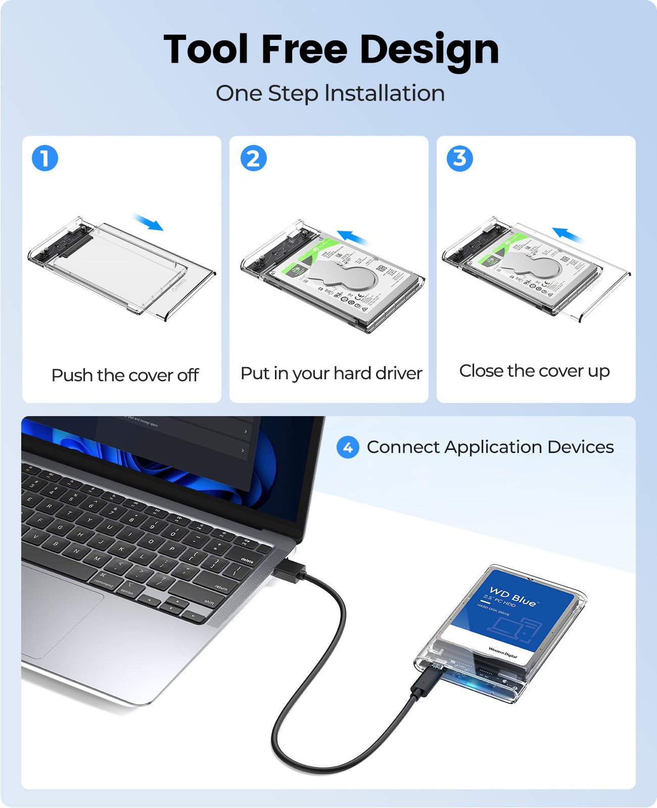 ORICO 2.5 inch Hard Drive Enclosure SATA to USB C 3.1 6Gbps External Hard Drive Case for 7/9.5mm HDD/SSD Support UASP Up to 6TB -2139C3-CR