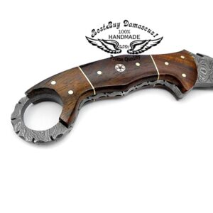 Rose Wood 8.2'' Hunting Fixed Blade Custom karmbit Outdoor Sports Handmade Damascus Steel Full Tang Hunting Knife Prime Quality