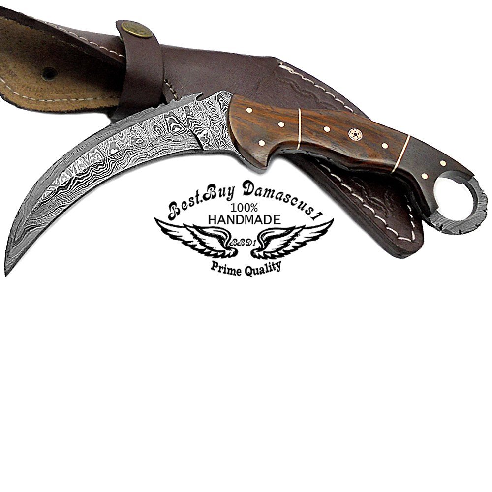 Rose Wood 8.2'' Hunting Fixed Blade Custom karmbit Outdoor Sports Handmade Damascus Steel Full Tang Hunting Knife Prime Quality