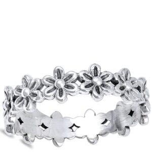 Plumeria Flower Eternity Promise Ring .925 Sterling Silver Daisy Band Size 8