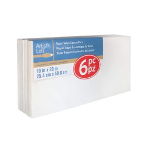 6 Count 10” x 20” Super Value Canvas by Artist's Loft Necessities - Acid Free Cotton Canvas for Paint, Acrylic, & Oils - 1 Pack