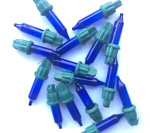 prestige glass art 2.5 volt replacement christmas mini lights - 100 blue light bulbs - green base