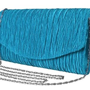 Peach Couture Womens Vintage Satin Pleated Envelope Evening Cocktail Wedding Party Handbag Clutch (Teal)