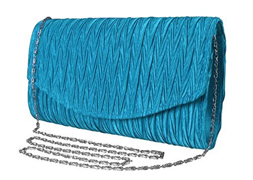 Peach Couture Womens Vintage Satin Pleated Envelope Evening Cocktail Wedding Party Handbag Clutch (Teal)