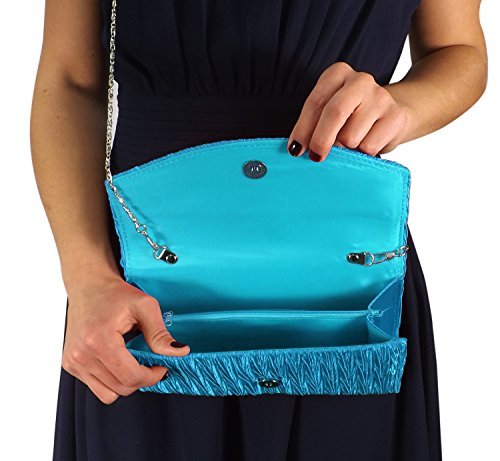 Peach Couture Womens Vintage Satin Pleated Envelope Evening Cocktail Wedding Party Handbag Clutch (Teal)