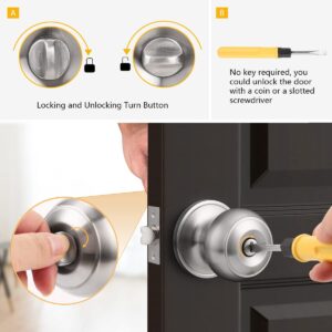 Probrico Brushed Nickel Bed/Bath Knobs Keyless Privacy Interior Doors Locksets, 5 Pack